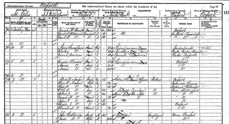 1901 Census for 7 Tackley Place, Oxford.