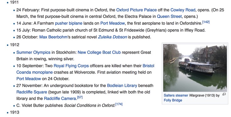 For website from Wikipedia Oxford timeline re early aviation