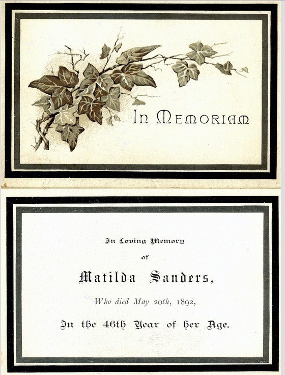 Matilda Sanders memorial card