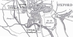 Oxford map showing how close the Grandpont station was to Folly Bridge.
